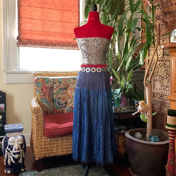 Vintage Blue Lace Boho Whimsigoth Maxi Skirt M - Picture 3 of 12